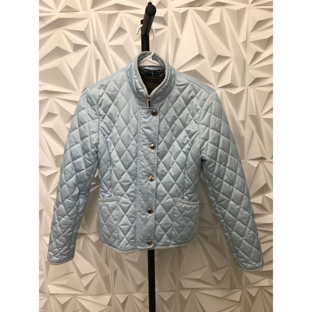 Coach Womens Quilted Jacket Size Small Light Blue Zip/Snap Front